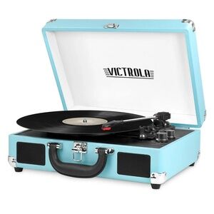 (NOB) Victrola Portable Bluetooth Record Player Turntable W/Built Speakers Blue